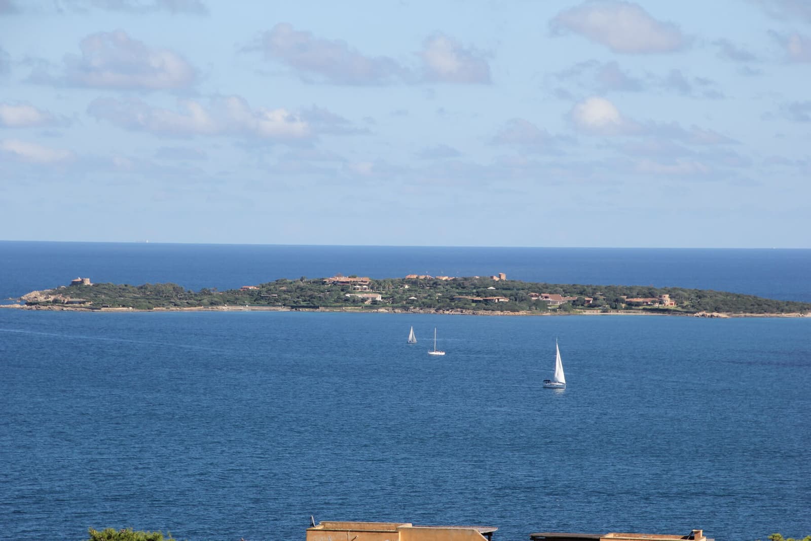 La punta di Volpe vista dal mare, con le ville tra il verde